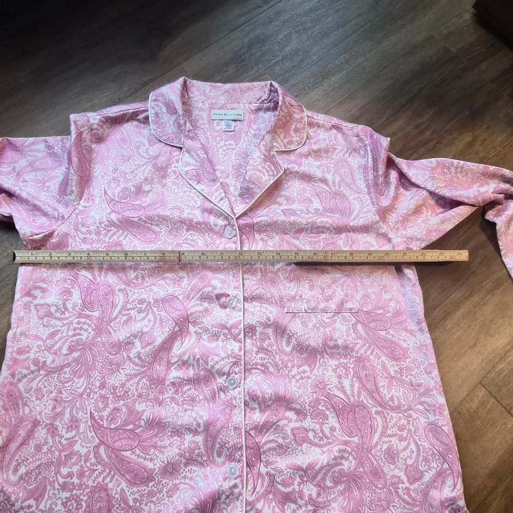 Miss Elaine Pajama Womens Medium Pink Paisley Button Front Long Sleeve Coquette